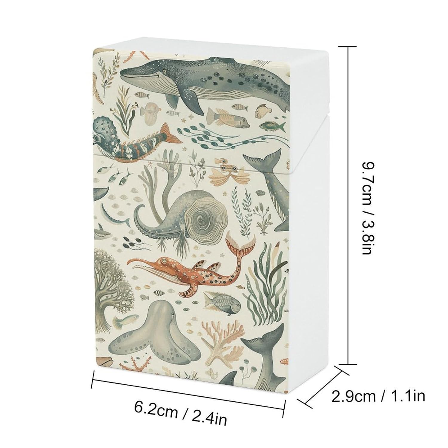 Marine Animal Pattern Cigarette Case for King Size Retro Holder Case with Exquisite Carved Patterns Box 20 Regular Size Cigarettes