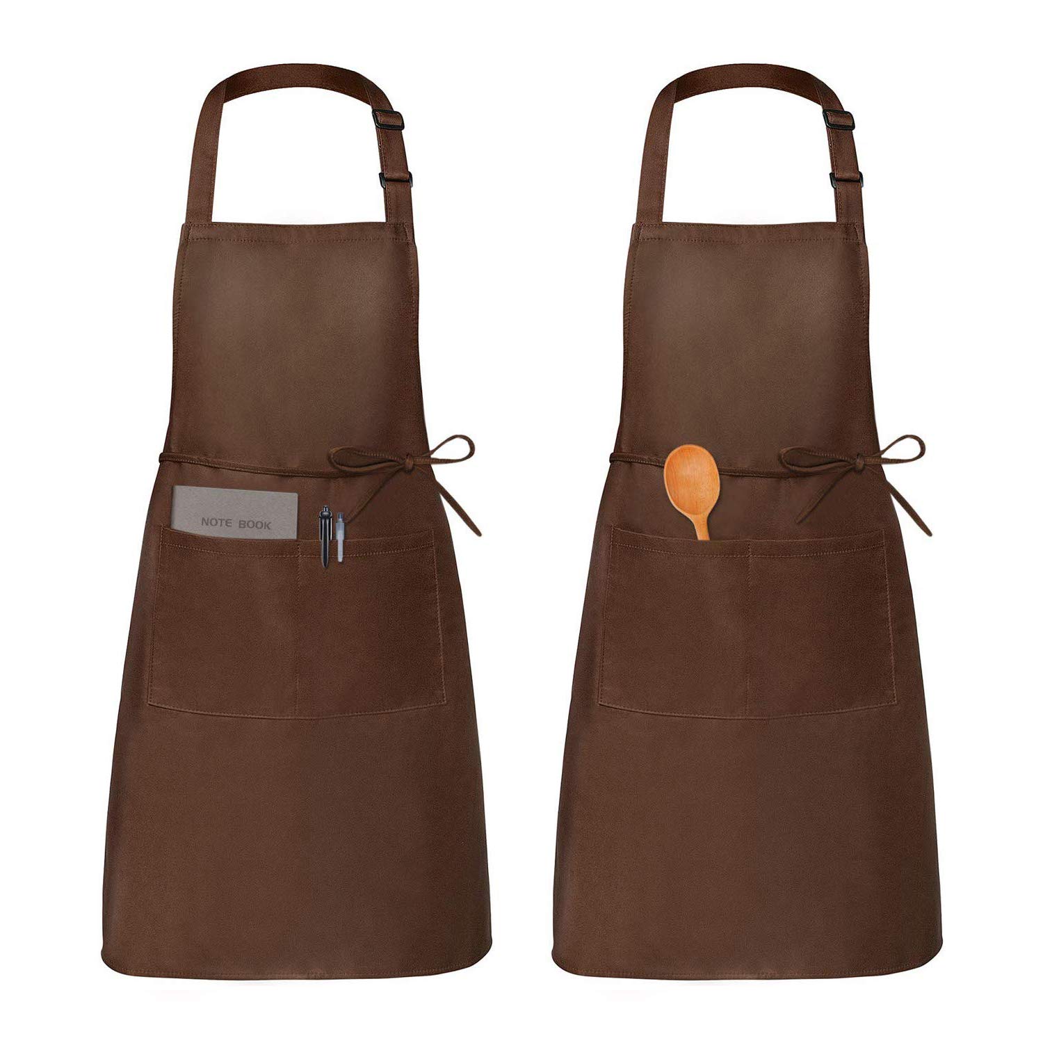 Apron 2 Packs Cooking Kitchen Waterproof,Adjustable Chef Apron with Pockets for Home,Restaurant,Craft,Garden,BBQ,School,Coffee House,Apron for Men Women