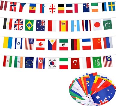 World Cup Football 2026 Bunting   48 Teams Flags Double-Sided Fabric Banner, 15m Long World Cup Bunting Decorations for Football Party, Bar, Club, Garden, Street Decor 14 x 21 cm