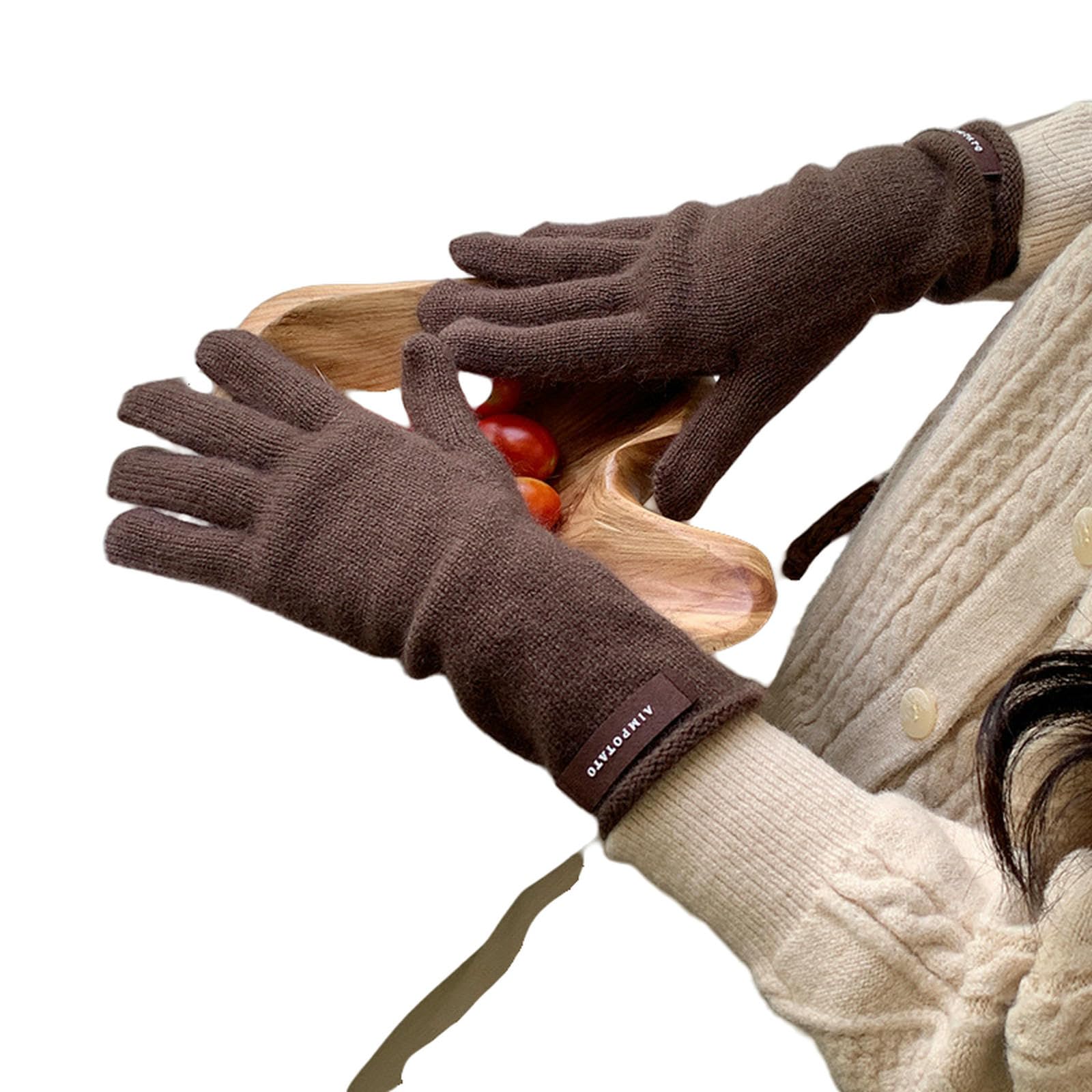 Guantes de mujer color café contra el frío con pantalla táctil activa