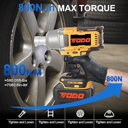 Miniatura 2 de Llave de impacto inalámbrica, pistola de impacto sin escobillas de 800 N.m/590 pies-libras, pistola de impacto sin escobillas de 1/2 pulgada,