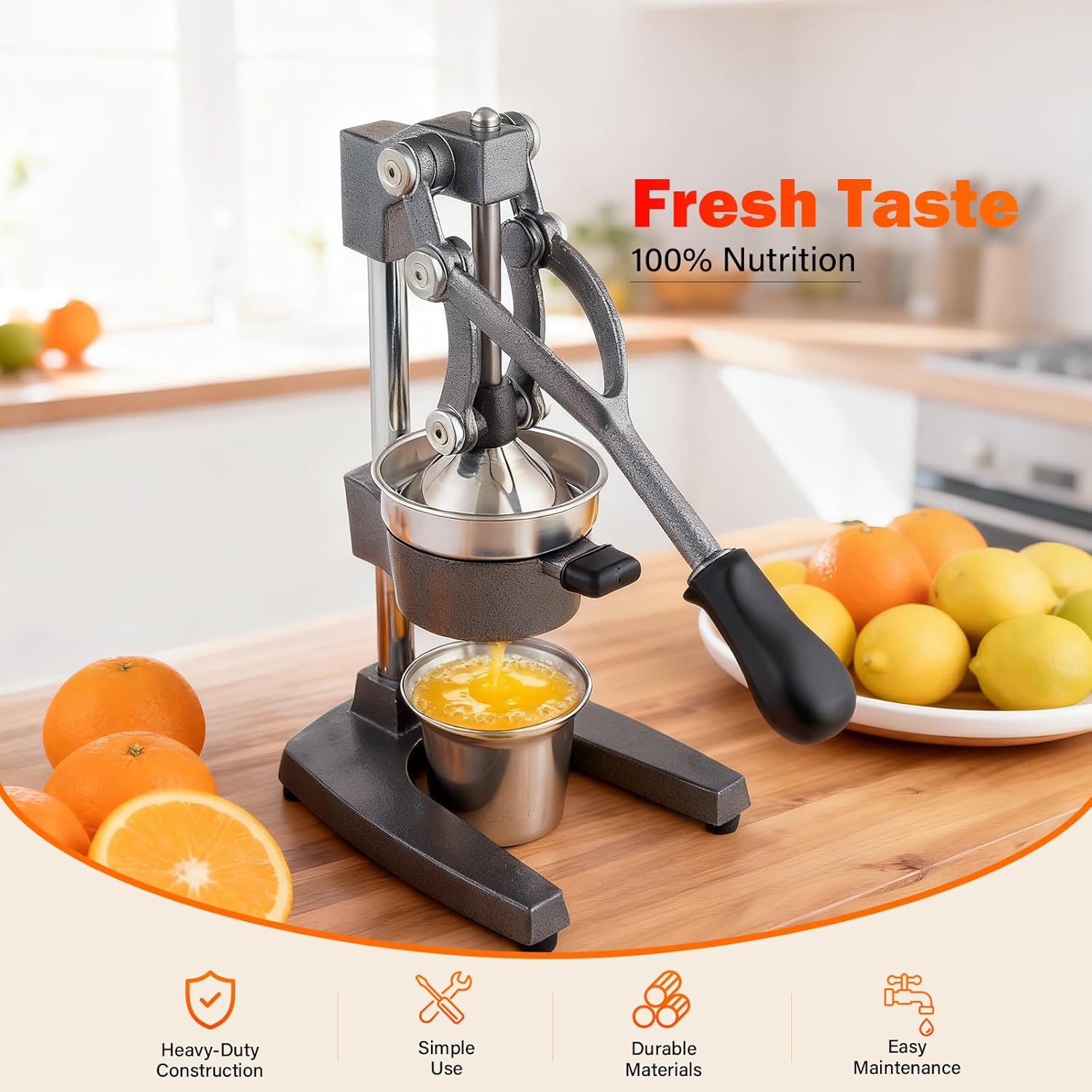 Manual Cast Iron Juicer, Commercial Lemon Squeezer, Professional Citrus Juicer, Ideal for Extracting Juice From Lemons, Oranges, and Grapefruits. Easy to Clean. (Gray)