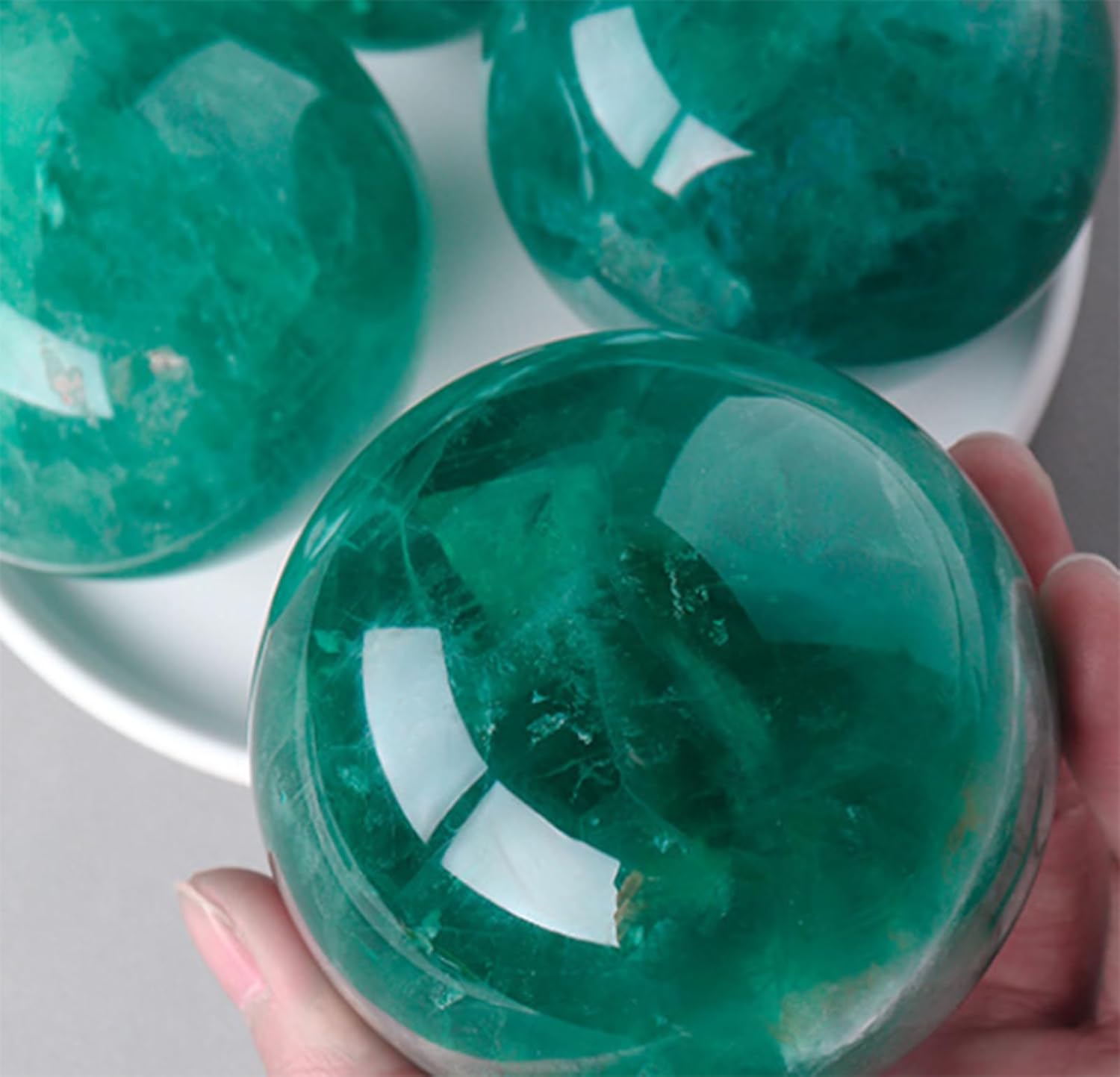 Decorative Green Fluorite Crystal Ball, Crystal Stone Sphere with Stand,Crystal Figurines Ornaments for Home Office Desk Decoration,7cm/2.75in