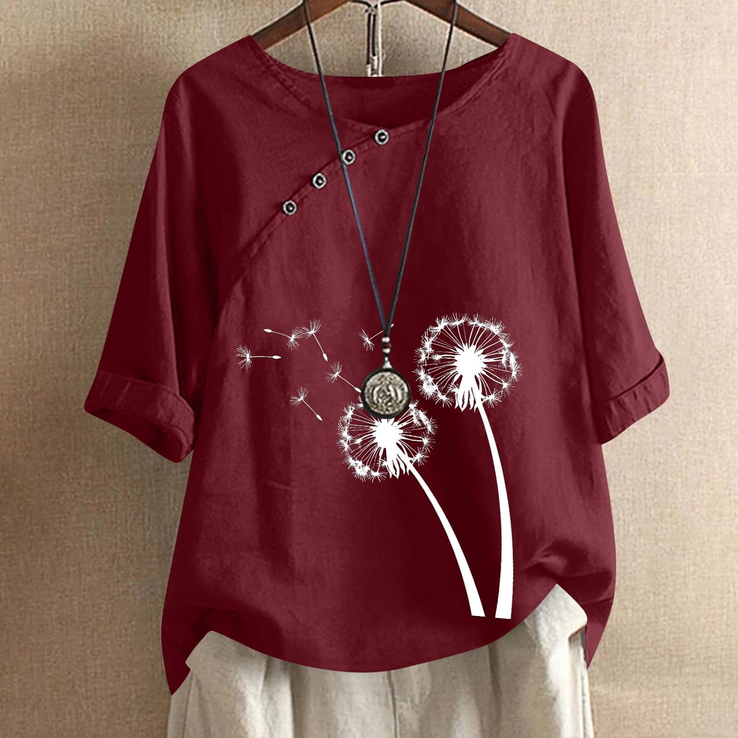 Short Sleeve Blouses for Women,Womens Graphic T Shirts Summer Cotton Linen Blouse Short Sleeve Crew Neck Shirt Floral Print Tops with Buttons 2025