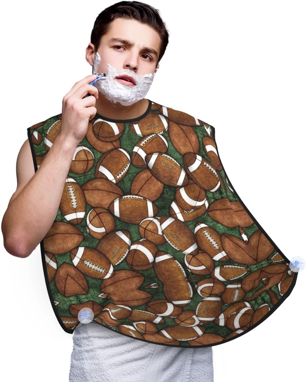 Football Green Print Beard Bib Apron, Shaving Apron For Dad, Men'S Hair Catcher For Shaving Best Gifts For Dad