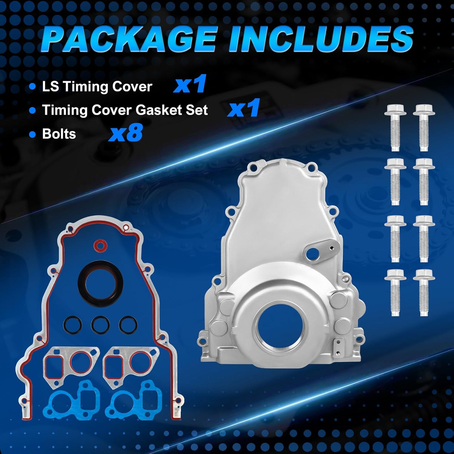 LS Front Timing Cover with Gasket & Bolts Kit Compatible with LS2/LS3/LSx Gen 4 Chevy Silverado GMC Sierra 4.8L 5.3L 6.0L 6.2L Engines 12633906 12600326 (Non-VVT)