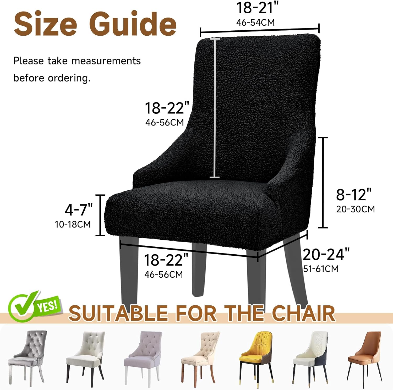 Teddy Wool Wingback Dining Chair Cover Fashion Accent Chair Cover Slipcover Thickened Luxurious Washable Wingback Side Chairs Protector Covers Reusable for Dining Room Banquet Decor (Black, 4)