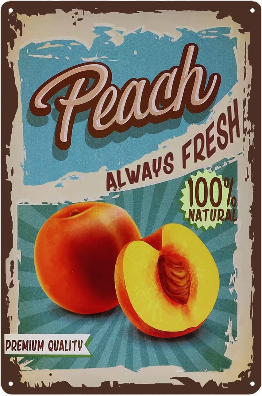 Liantsh 12 Vintage Peach Tin Sign - Fruit Metal Sign - Retro Decorative Sign Wall Decor Home Decor