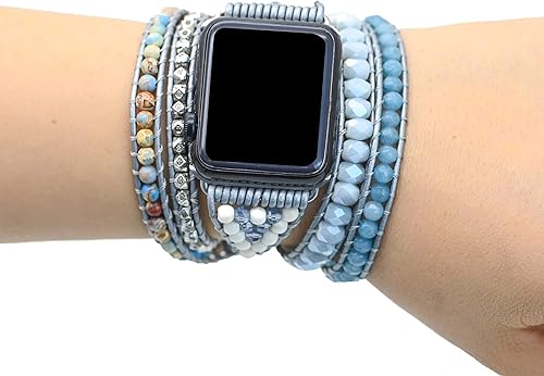 Correas bohemias hechas a mano compatibles con Apple Watch de cuentas para mujer, correa de reloj compatible con Apple Watch Band Series 54321 (SM