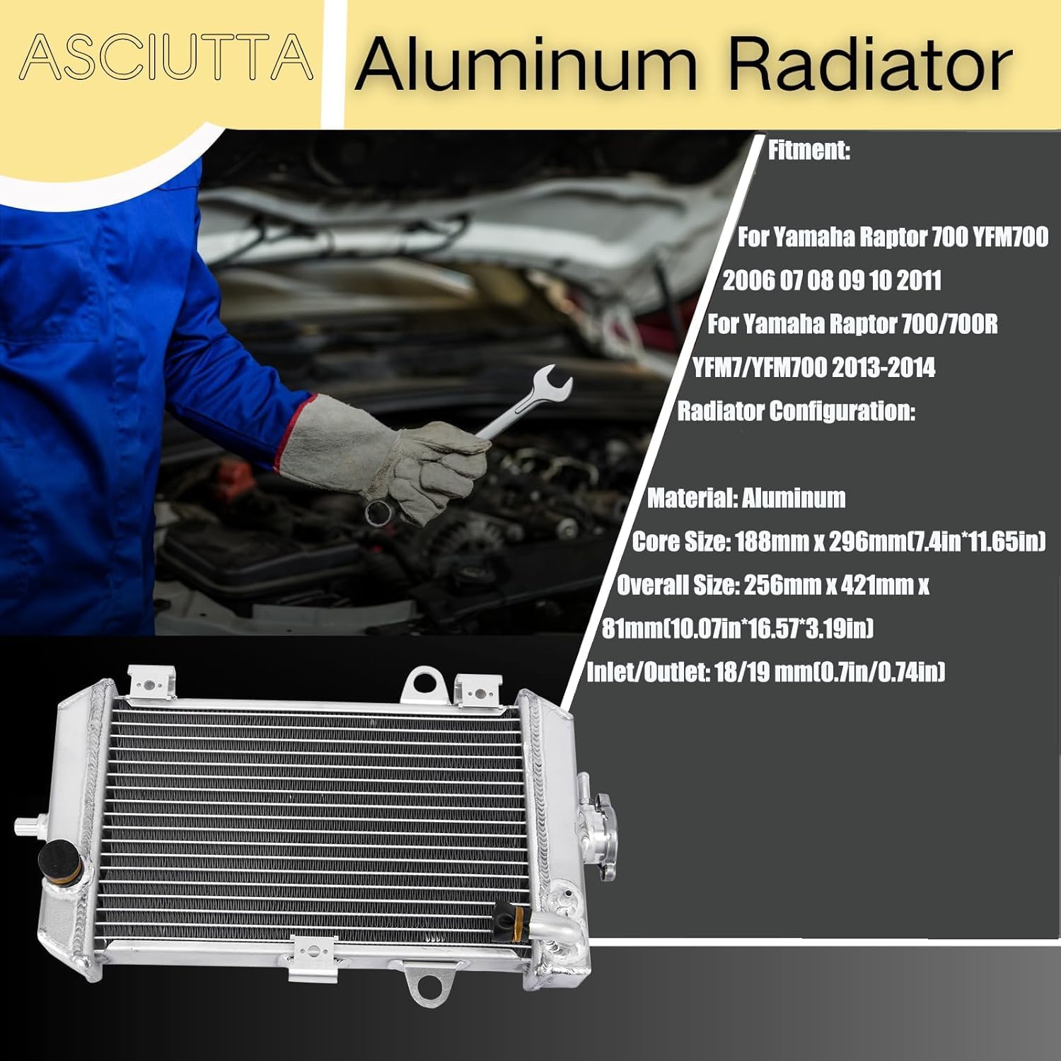 ATV 1 Core Aluminum Radiator for 2006-2014 YAMAHA RAPTOR 700 700R YFM700 YFM YFM7