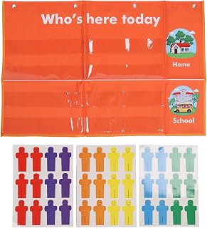 Attendance Pocket Chart with Large Cards, Classroom Management Tool for Daily Schedule Tracking, Preschool Kindergarten School Attendance Chart with 3 Colorful Name Cards