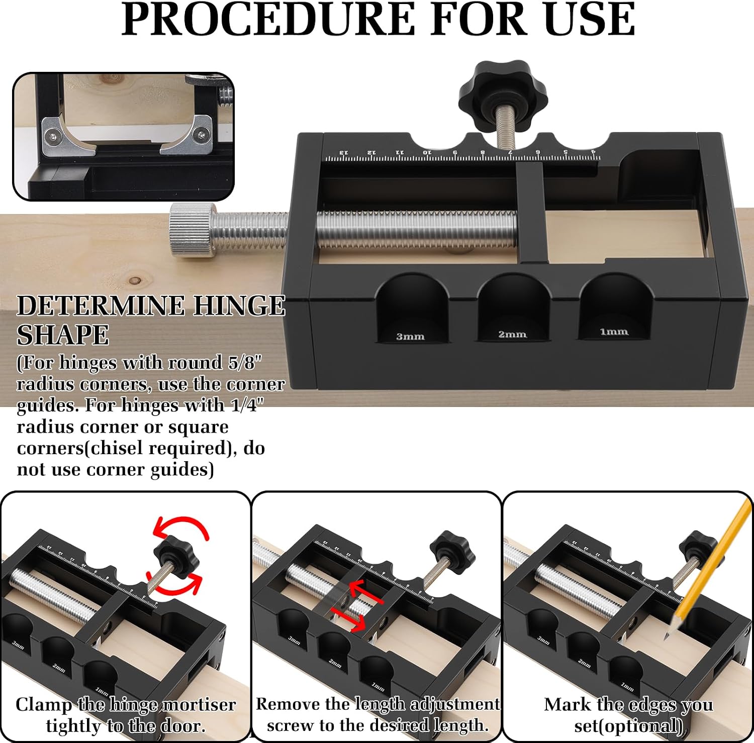 FETESNICE Door Hinge Mortise Jig, Aluminum Alloy Router Template Kit, Adjustable Hinge Jig Fits 1.6"-5.1" Hinges, 1/4" & 5/8" Radius & Square Corners, Quick & Precise Door Hinge Installation Tool