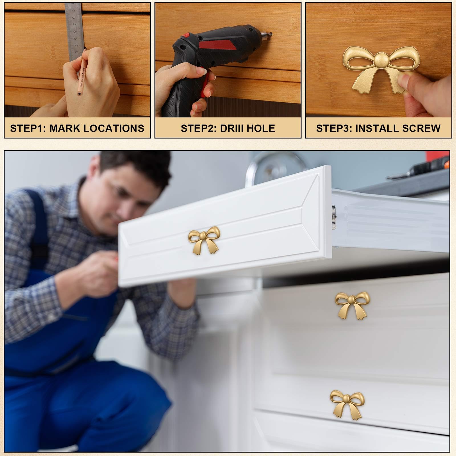 MorningRo 16 Pcs Gold Bow Drawer Knobs Matel Bow Knobs for Dresser Vintage Dresser  Handles Pulls Decorative Drawer Handles for Home Bedroom Kitchen Cabinets  Hardware Cupboard (1.6 x 1 Inch) - Amazon.com