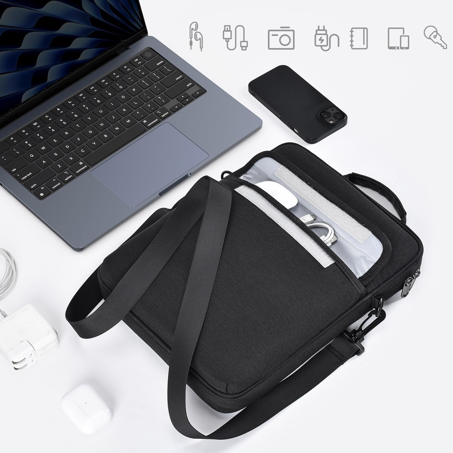 13 inch Laptop Sleeve Case Shoulder Bag for 2025 MacBook Air 13.6 in M4 M3 M2, Padded Shockproof Carrying w/Accessory Pocket - Image 6