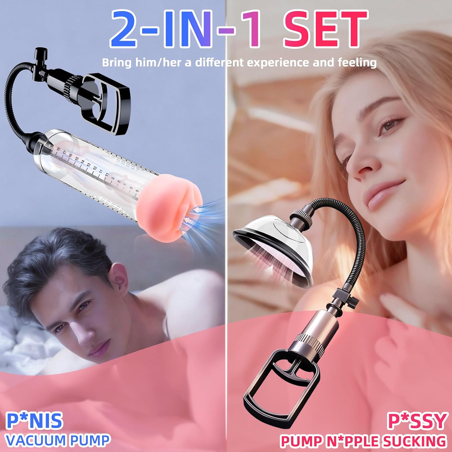 Penis Vacuum Pump Pussy Pump Set，Manual Penis Enlarger Enlargement Extend Pump Air Pressure Device, Clitoral Pump Vagina Pumps Sexual Pleasure Suckers Tools for Couples