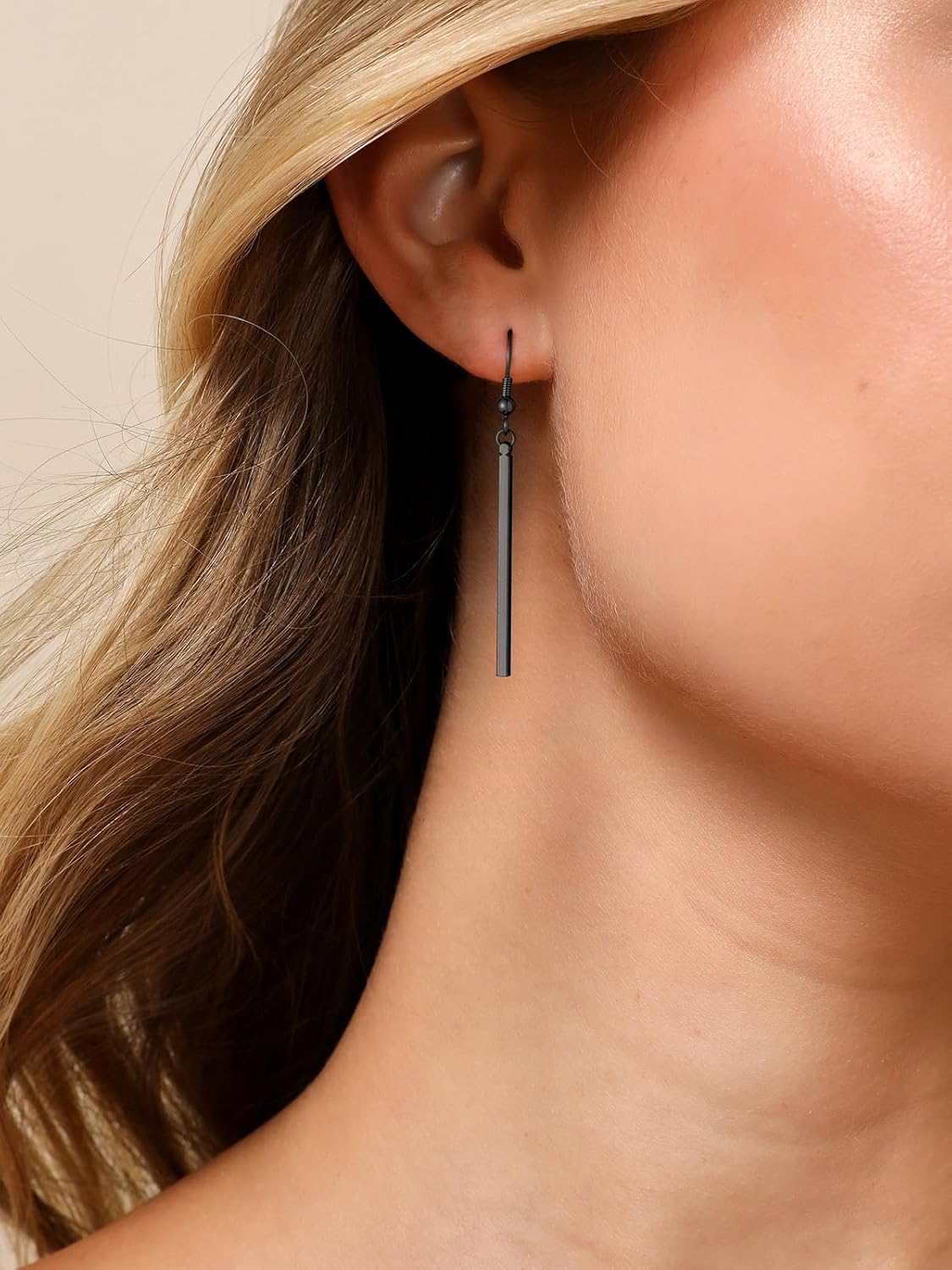 FOCALOOK Long Vertical Bar Dangle Earrings for Women Hypoallergenic 14K Gold Plated/Black/Silver Circle Hoop Bar Drop Earrings (With Gift Box) - Image 2