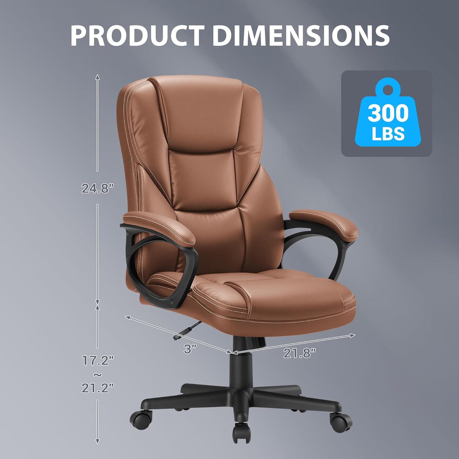 Shahoo Ergonomic Office Chair Executive PU Leather Chair with Comfortable Head Rest, Thickened Cushioned Armrest and Lumbar Support for Office & Home, Light Brown