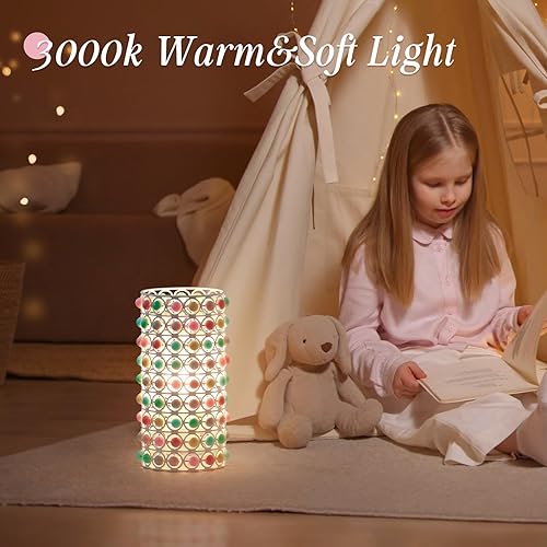 Miniatura 5 de ONEWISH Lámpara de cuentas coloridas, bonita lámpara de mesa para habitación de niñas, pantalla única, bombilla incluida