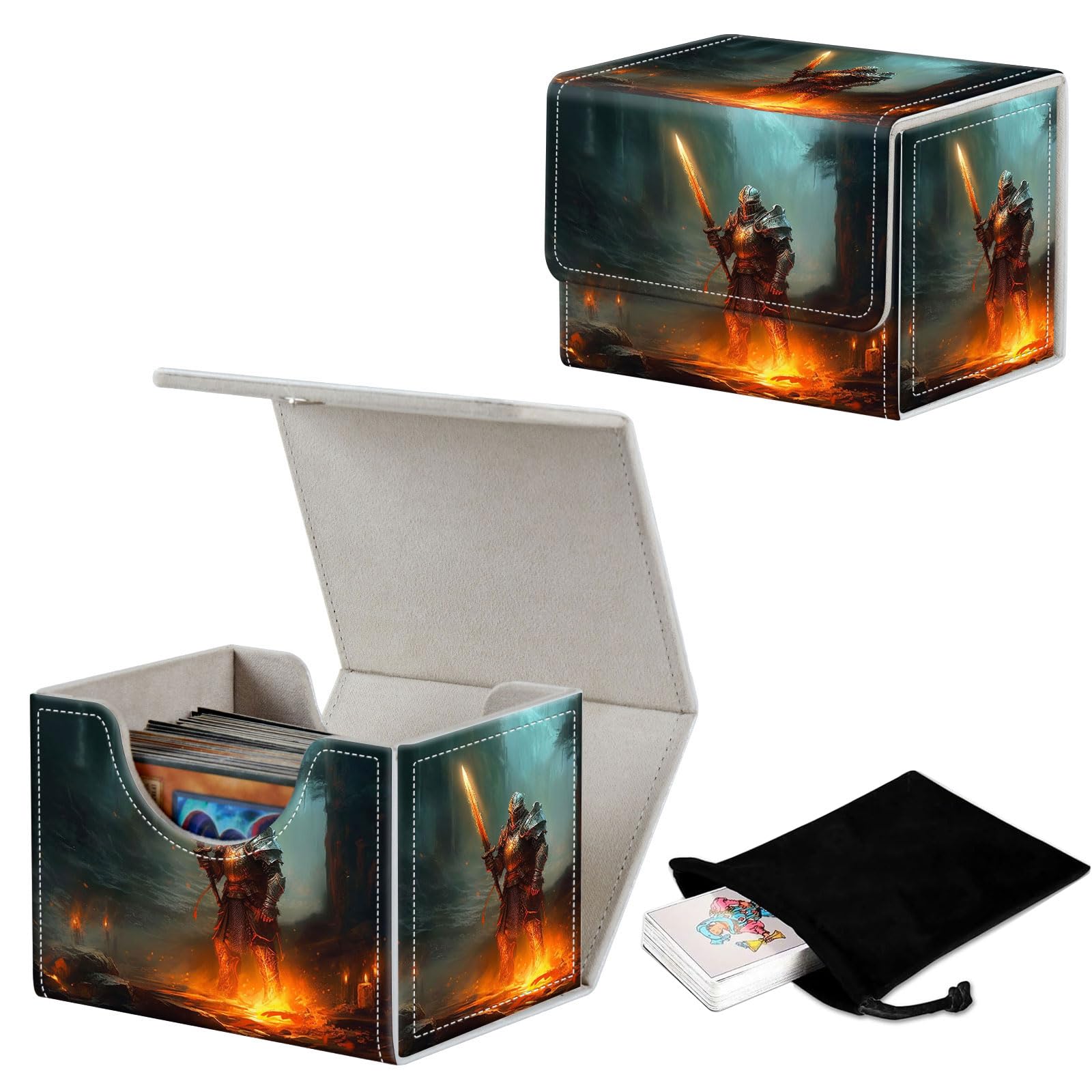 GYSYZJDH Stylish MTG Deck Box for 110+ Cards, Magnetic Commander Deck Case with Bonus Game Card Pouch, Durable Storage for TCG and Sleeved Magic Cards, Ancient Warrior