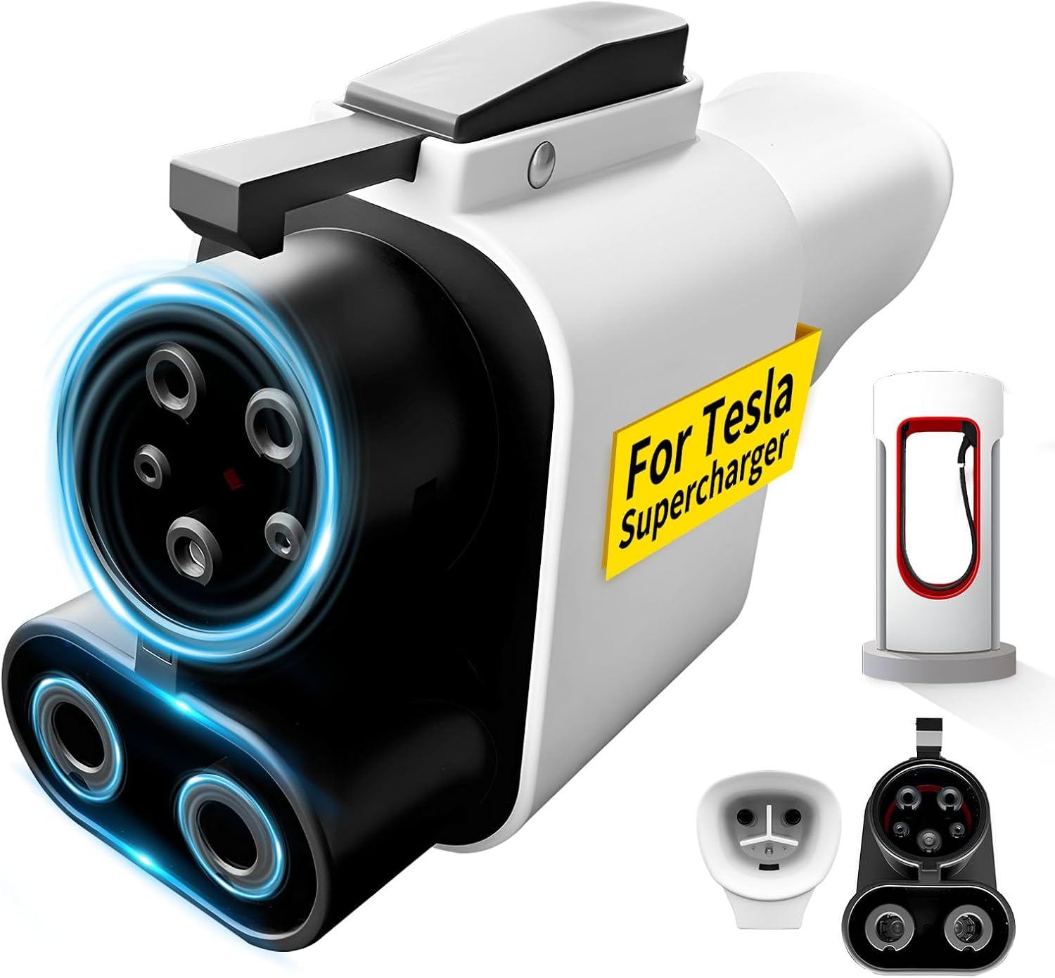 NACS to CCS1 Adapter for Tesla Supercharger: 500A 1000V Plug & Play DC Fast Charging for Rivian R1T/R1S & Ford Mach-E/Lightning - ETL Listed J3400, 55°C Thermal Protection (White)
