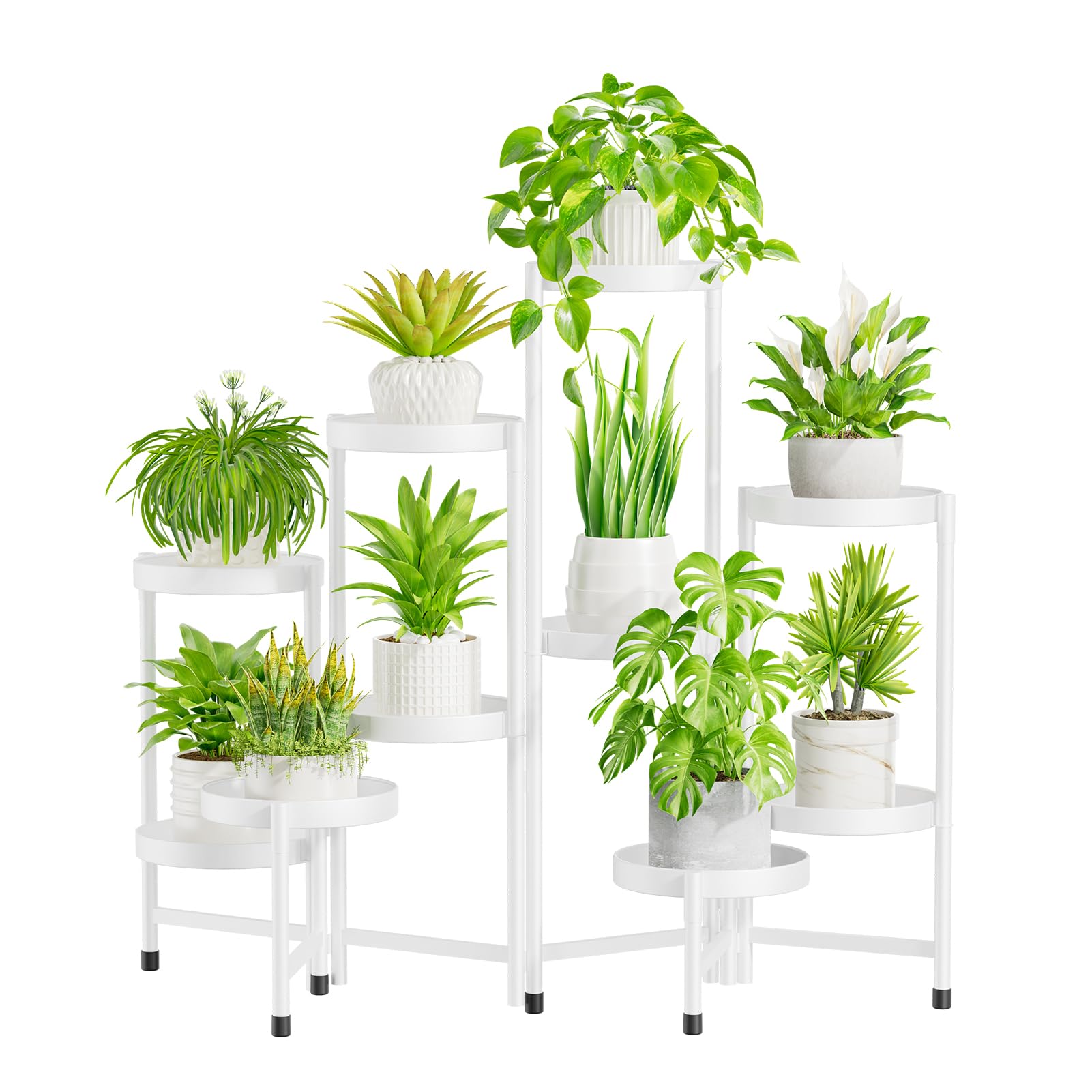 iDavosic.ly Plant Stand Indoor Outdoor, 10 Tier Corner Metal Flower Display Holder Shelf, Folding Tall Orchid Rack for Patio Balcony Porch Garden Living Room House, White — image 1