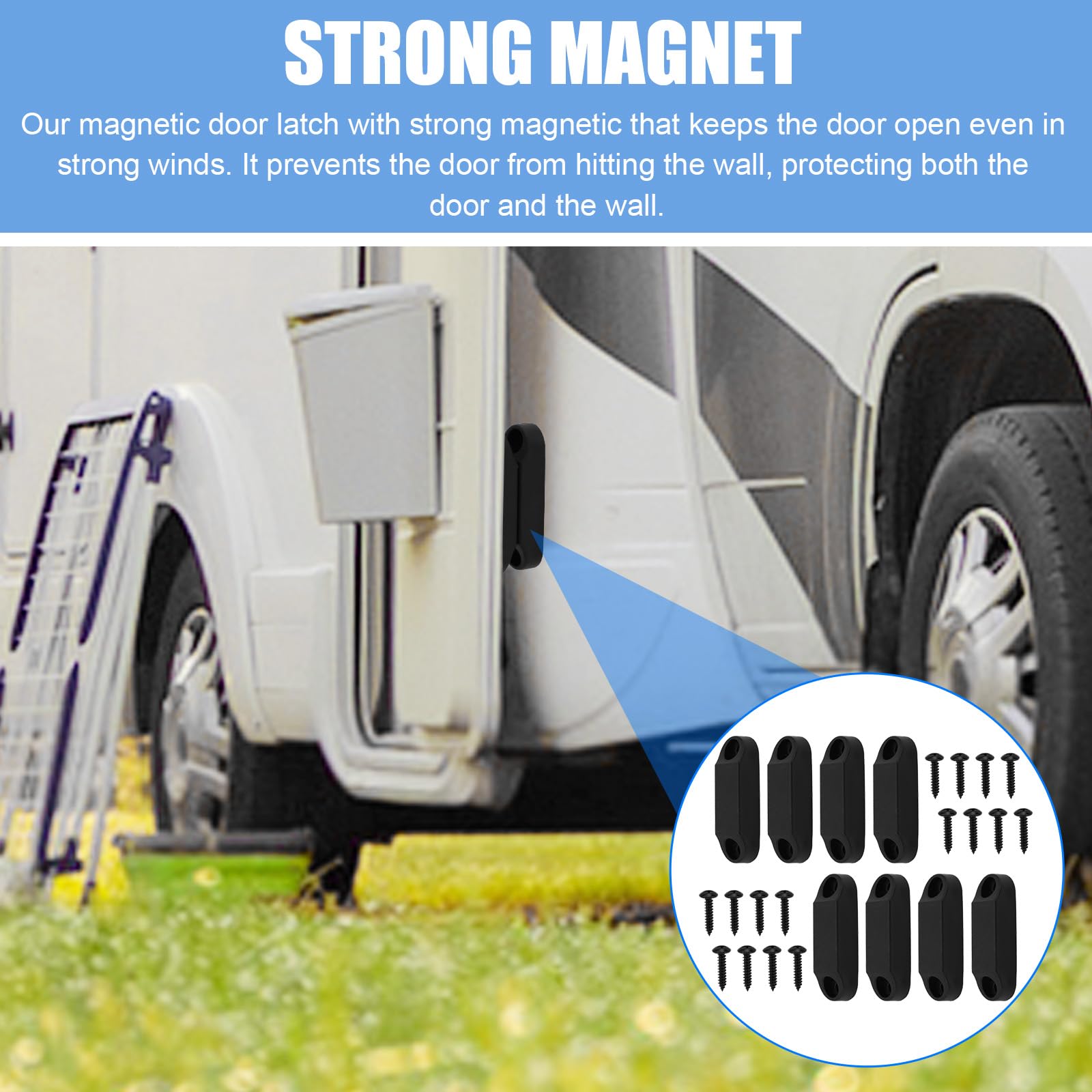 8stk RV Magnettürschlösser, Schwarze RV Magnet Türhalter für Wohnmobile mit Schrauben Ersetzt Kunststoff Federklemmen Geeignet für Reiseanhänger