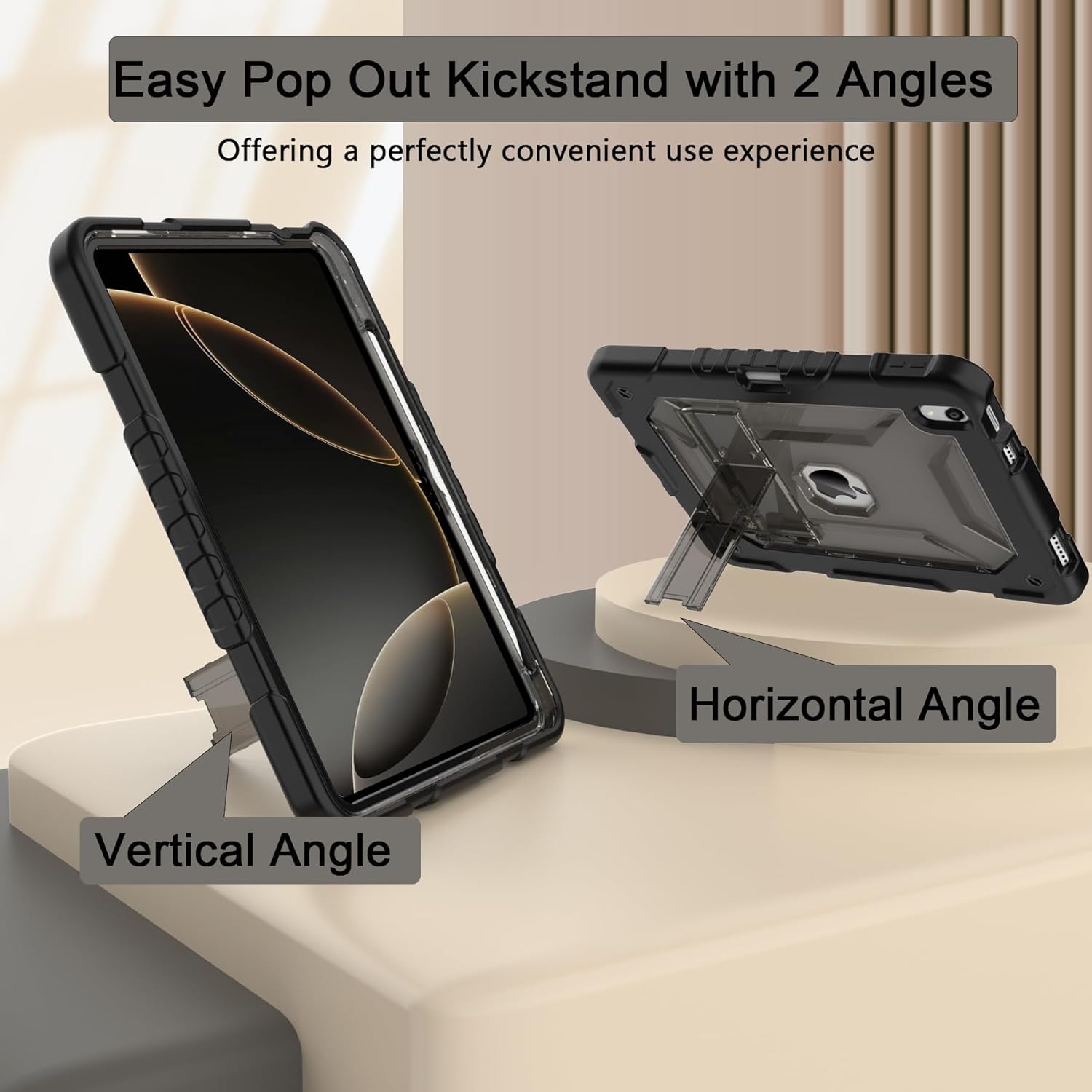 TIMISM Case for iPad (A16) 11th/10th Generation(2025/2022) with Shoulder Strap, Kickstand and Pencil Holder, Translucent Hard PC Back Cover, Heavy Duty Shockproof Rugged Protective Case, Black
