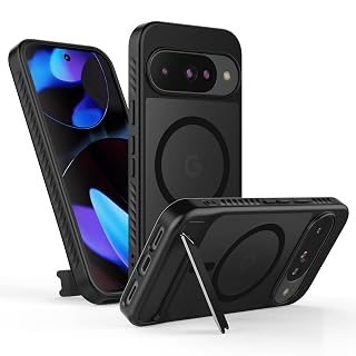 Cresee Hülle für Google Pixel 10/10 Pro, Ständer Magnetische Case Kompatibel mit Magsafe & Pixelsnap, Handyhülle mit Magnet Matte Transluzente Harte Rückseite + TPU Bumper Stoßfest Cover, Schwarz - Amazon product rated Grade A