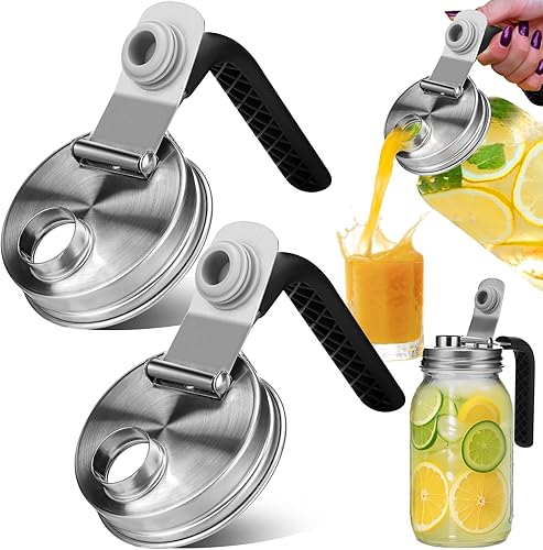 Miniatura 13 de Tapa de Pico Vertedor para Frasco Mason de Acero Inoxidable con Mango, Tapas de Pico Vertedor Abatible de Boca Ancha para Frascos Mason, Cubierta de