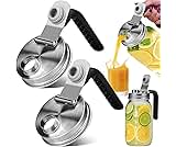 Mason Jar Pour Spout Lid Stainless Steel with Handle, Regular Mouth Pour Spout Flip Cap Lids for Mason Jars, Anticracking Leak Proof Seal Cover Airtight for Drinking Salad Dressing Food Storing(2PCS)