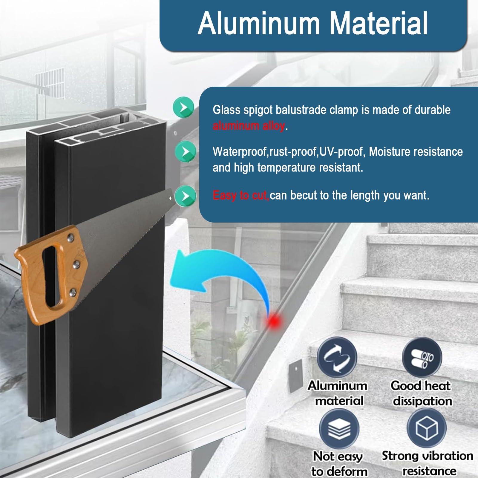 Aluminiowe czopy do balustrady szklanej – trwałe wsporniki montażowe do tarasów, tarasów, schodów i basenów
