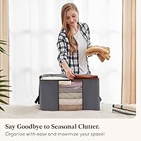 Vista 8 de Lifewit Paquete de 8 contenedores plegables de almacenamiento de ropa con tapas, gris, tela no tejida, rectangulares, cremallera resistente, asa