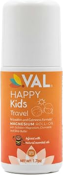 VAL Happy Kids Travel Magnesium Roll-On, Relaxation & Calmness Formula for Kids, Zechstein Magnesium with Chamomile & Shea Butter, Topical Roll-On, 1.7 oz
