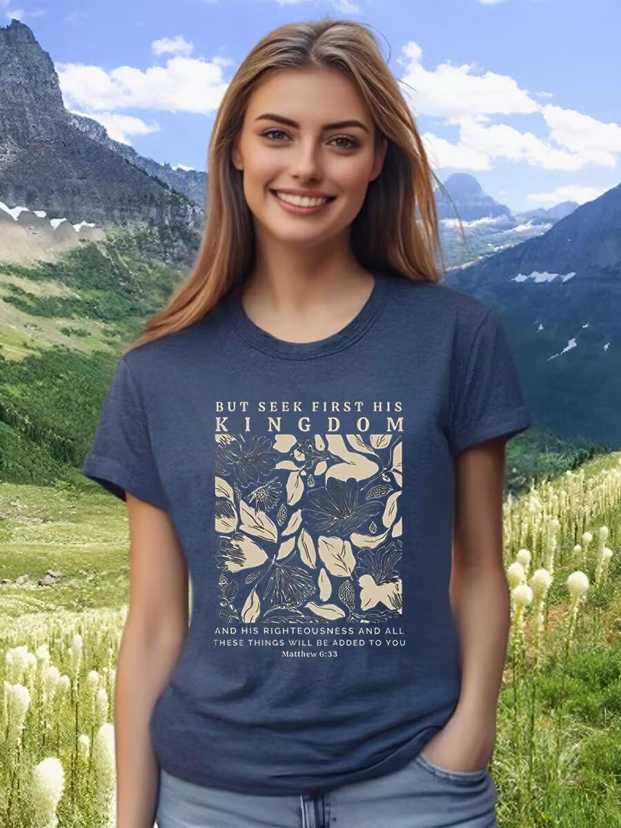 Women's Christian Bible Verse T Shirts Vintage Boho Wildflowers Graphic Short Sleeve Crewneck Floral Religious Tee Tops - Image 4