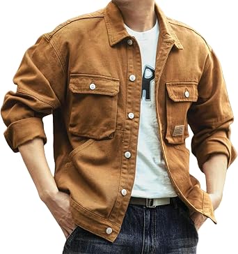 Mens Distressed Denim Jacket Long Sleeve Button Down Jean Coat Fashion Casual Slim Fit Trucker Biker Jackets