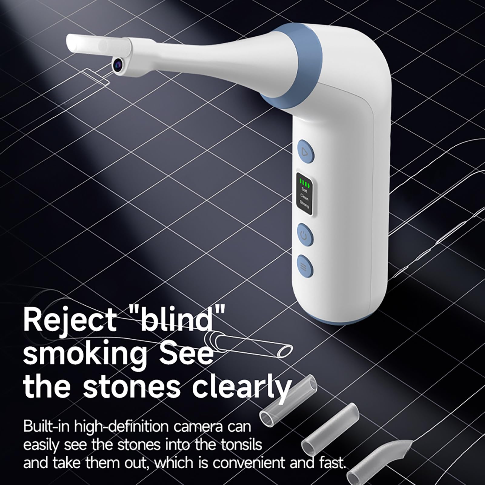 Outil pour la suppression des calculs amygdaliens avec lumière LED 900 Mah Aspirateur pour calculs amygdales Soins de santé bucco-dentaire et nettoyage sans douleur équipé de réglage de la