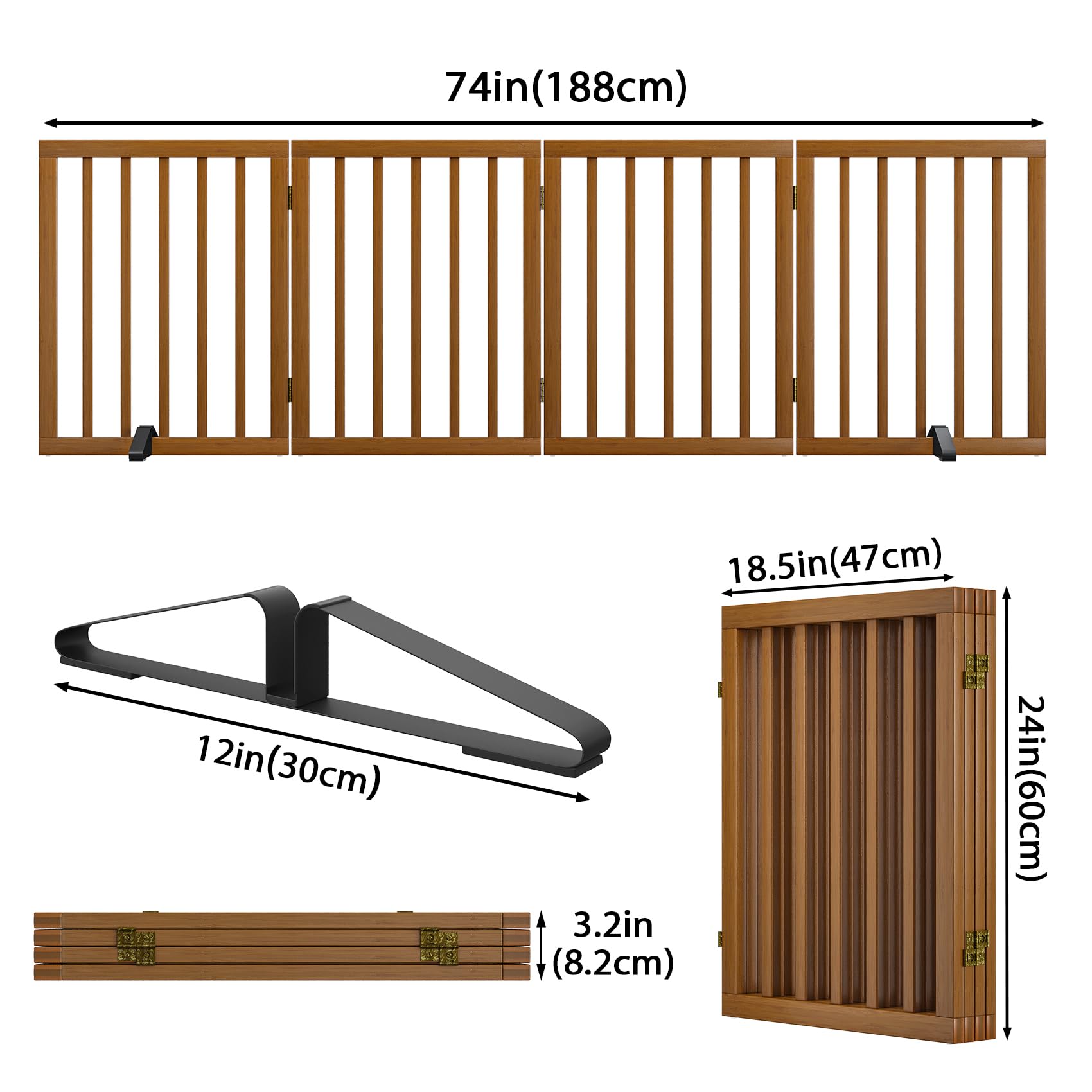 Puerta de madera para perros de 60 cm de alto, puerta plegable independiente para mascotas, puerta para puerta, escalera interior, puertas para cachorros, incluyendo 2 patas de Spport (nogal, 4