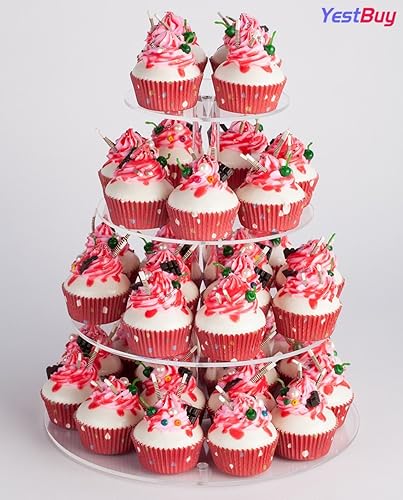 Miniatura 6 de YestBuy Soporte redondo de acrílico para cupcakes de 4 niveles con base, soporte para cupcakes de alta calidad, torre de acrílico para cupcakes,