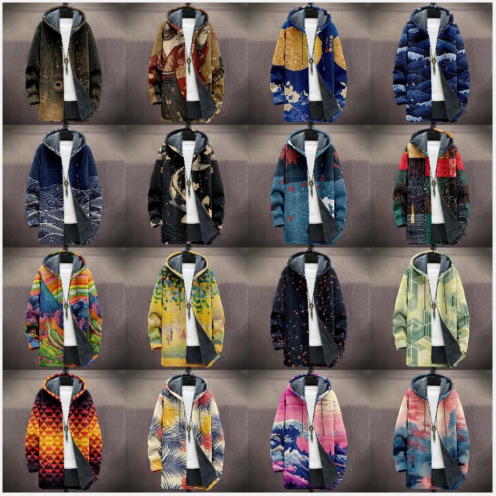 Mens Cardigan Sweater Classic Zip Long Fleece Lined Knitted Hoodies with Pockets Fashion Winter Coat - Image 5