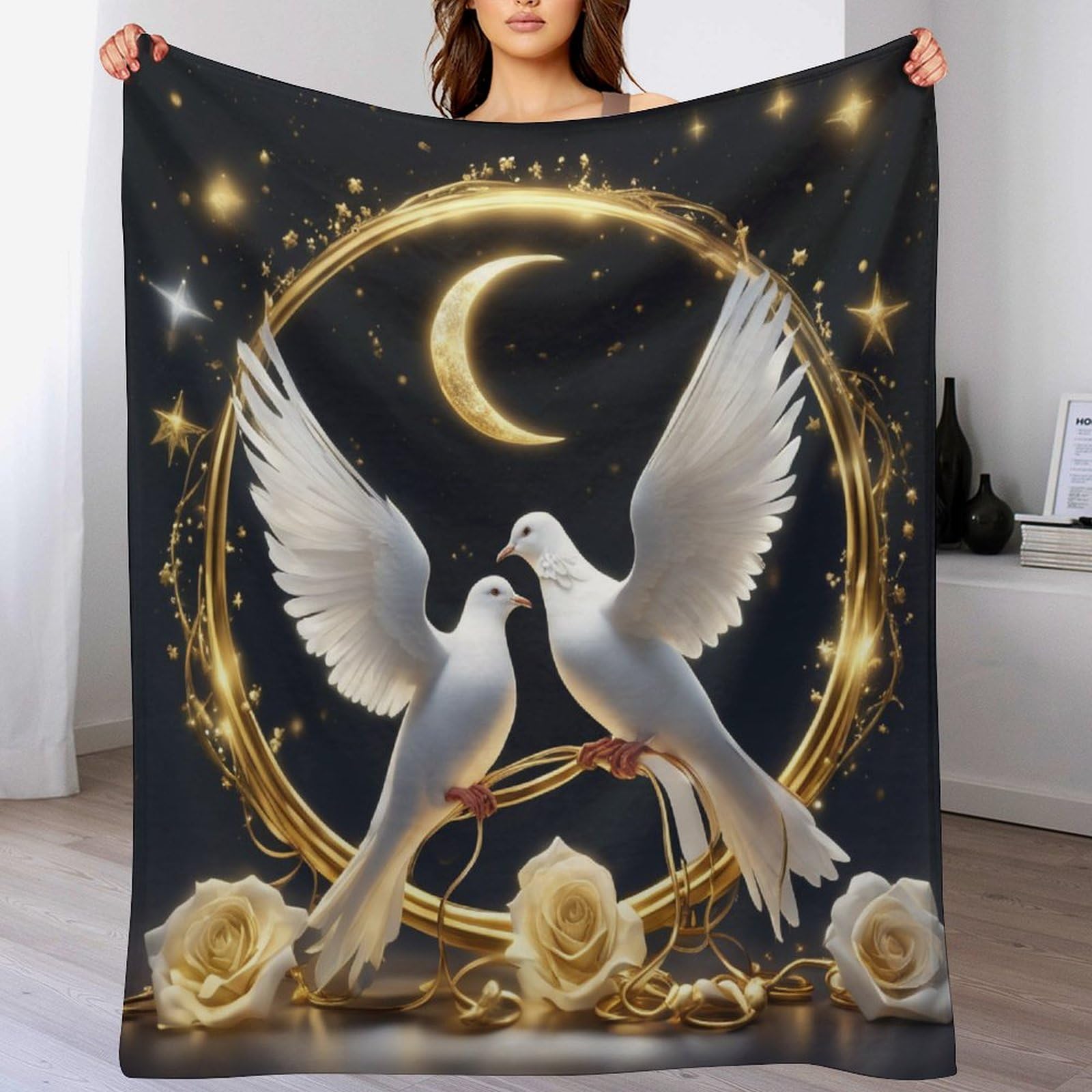 Couverture Colombe de la Paix en flanelle pour stopper le froid sur le canapé ou en voyage