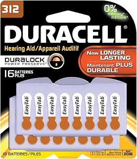 Duracell PGD DA312B16 Hearing Aid Battery, Zinc Air, 312 Size (Pack of 16)