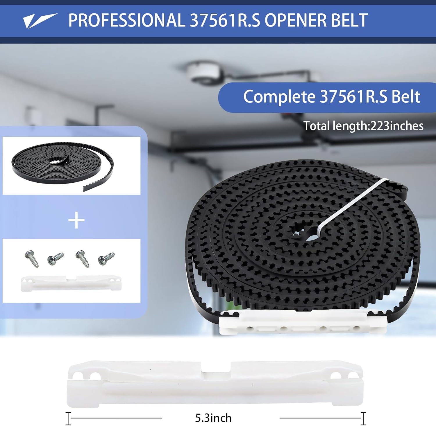 37561R.S Belt Replacement for 7FT High Garage Doors,223'' Garage Door Openers Belt Compatible with Genie 1028,1128,2028,2128,3020, 3042, 3024, 3120,Genie Silentmax 1000,1200, Intellig 1000,1200
