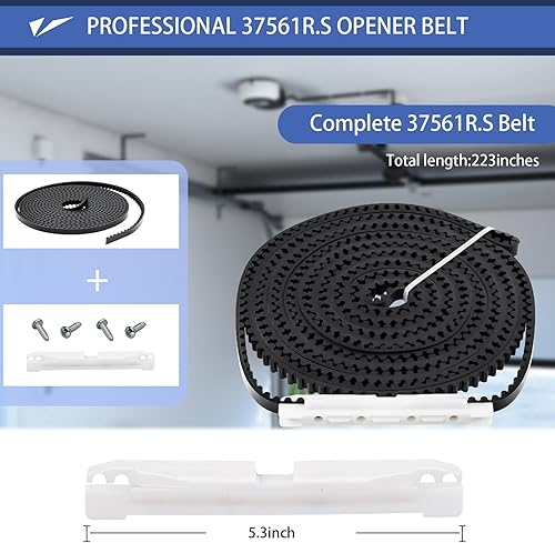 Miniatura 2 de Correa de transmisión 37561R.S para puerta de garaje de 7 pies, cinturón de apertura de puerta de garaje Genie de 223 pulgadas y ensamblaje de bala