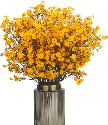 Paquete de 10 ramos de gypsophila artificiales de seda sintética para arreglos florales, cocina, boda, decoración del hogar (naranja)
