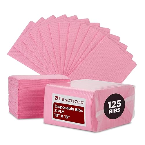 Miniatura 8 de Practicon Paquete de 125 baberos desechables lavanda para pacientes, 18 x 13 pulgadas, hoja de papel impermeable de 3 capas con respaldo