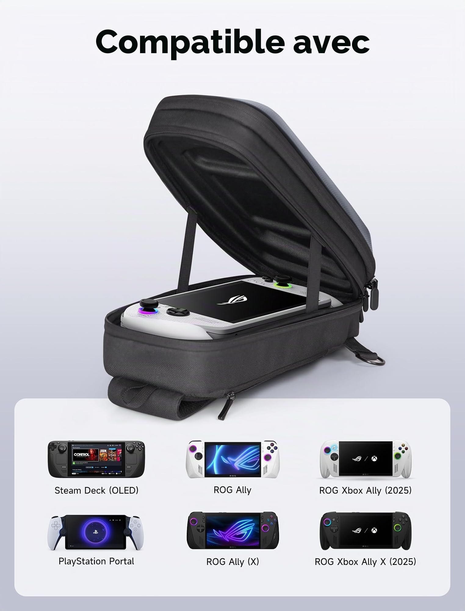 JSAUX Sacoche de Transport pour Steam Deck (OLED)/ROG Xbox Ally X/ROG Xbox Ally/ROG Ally X/ROG Ally avec Coque Dure en EVA, Sac de Voyage Double Couche pour Switch, PS5 Portal, Accessoires - BG0105X