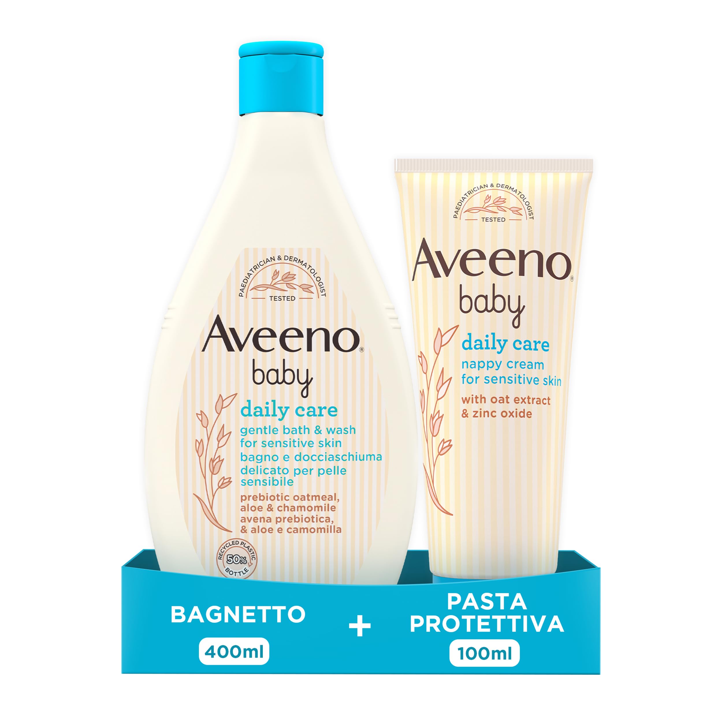 Aveeno Baby Daily Care Set Neonato con Pasta Cambio Pannolino 100 ml con Ossido di Zinco ed estratto di Avena e Bagnoschiuma neonato 400 ml per la detersione della pelle sensibile – Esclusiva Amazon