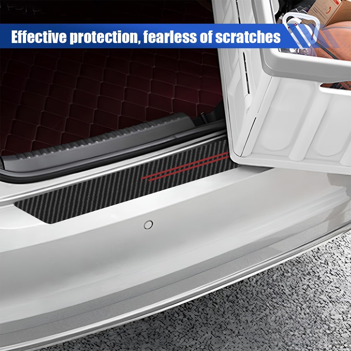 Car Door Sill Protector, Carbon Fiber Door Threshold Strip Sticker, Anti-Scratch Waterproof Doors Entry Edge Guard, Universal Auto Exterior Decoration Accessories for Car SUV Truck (Red-9PCS)