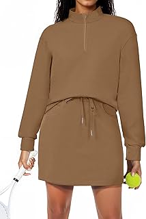 2 Piece Skirt Sets for Women Tennis Skorts Quarter Zipper Sweatshirt Matching Set Tracksuit with Pockets