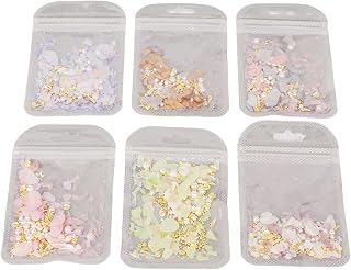 6pcs Nail Art Decoration Set, Colorful Glitter Seashell Fragments Kit, Nail Shell Accessories for Manicure, Includes Multiple Sizes and Shapes, Perfect for DIY Nail Design, Gift fo